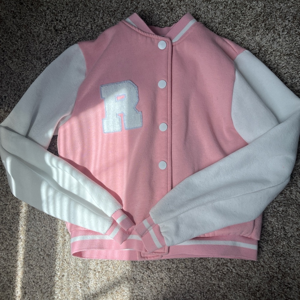 Pink and White Kids Varsity Jacket